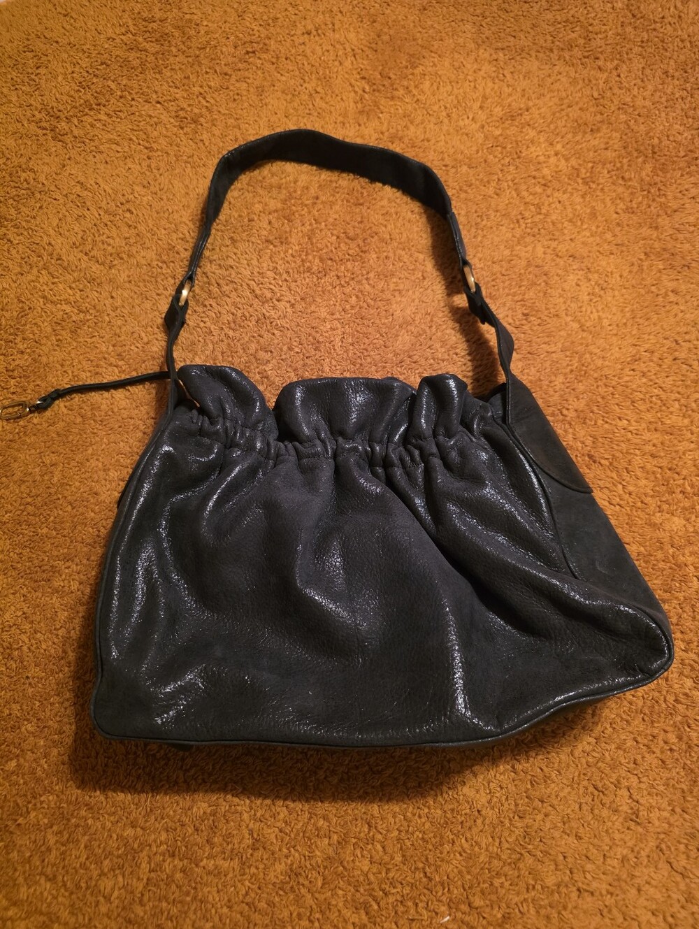 HOBO International Black Slouchy Leather Ruched Shoulder Bag Boho